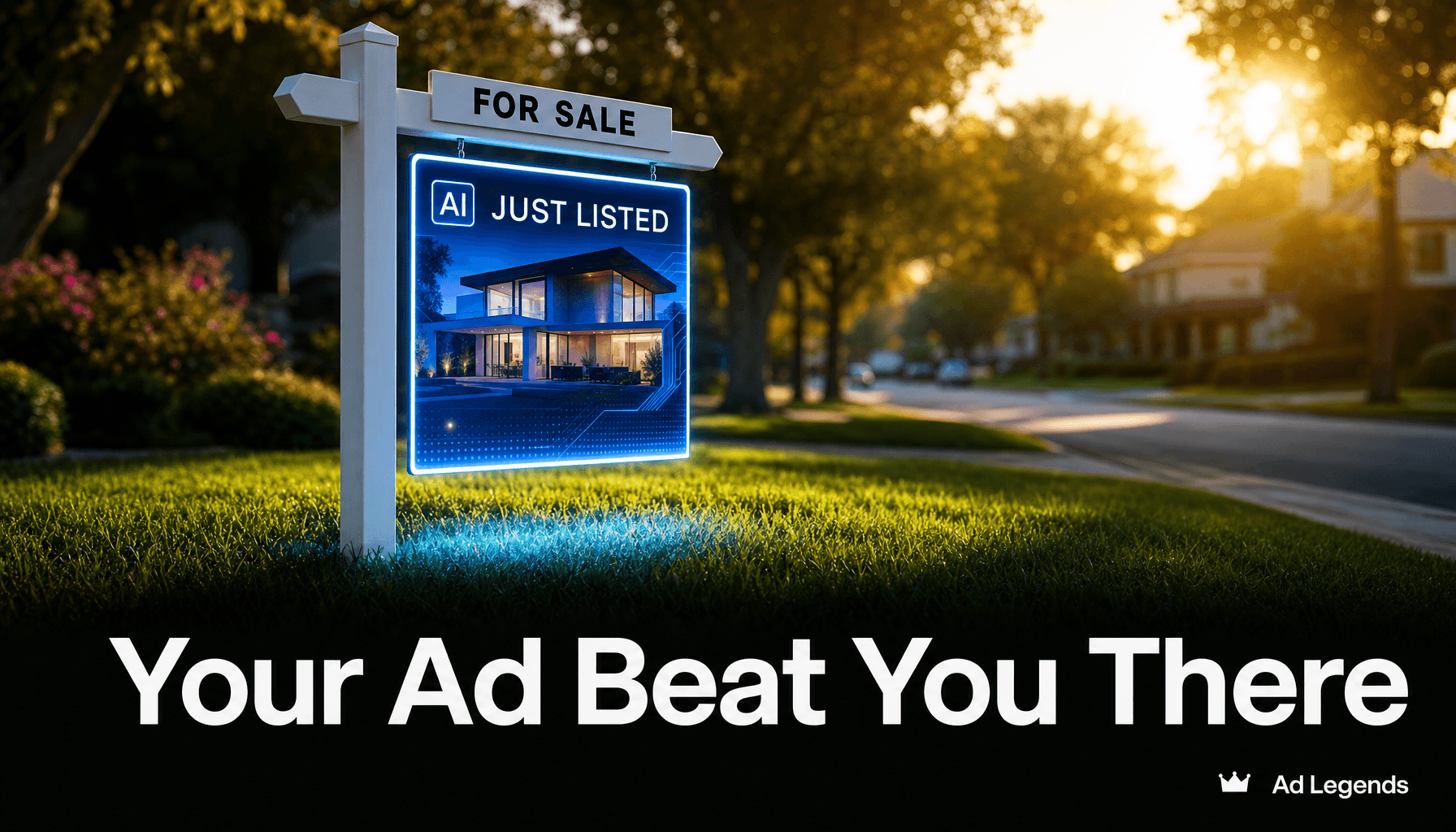 Ad Legends real estate billboard concept reading "Your Ad Beat You There"