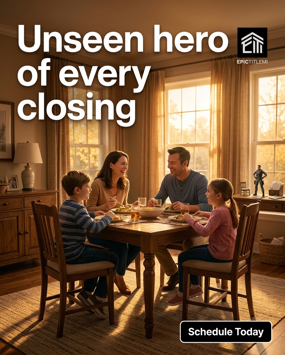 Feature-film grandeur with rich, nostalgic lighting and wide compositions capturing human connection in celebratory home settings, subtly contrasted with satisfied miniature hero in the background shadows of documents. Every frame feels detailed, immersive and emotionally centered like a heartfelt cinema scene.