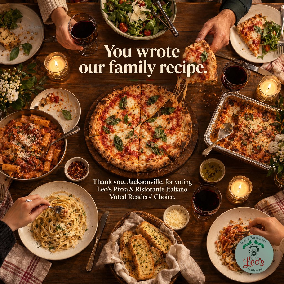 Cheryl Berman’s version for Leo’s Pizza, as a finished ad